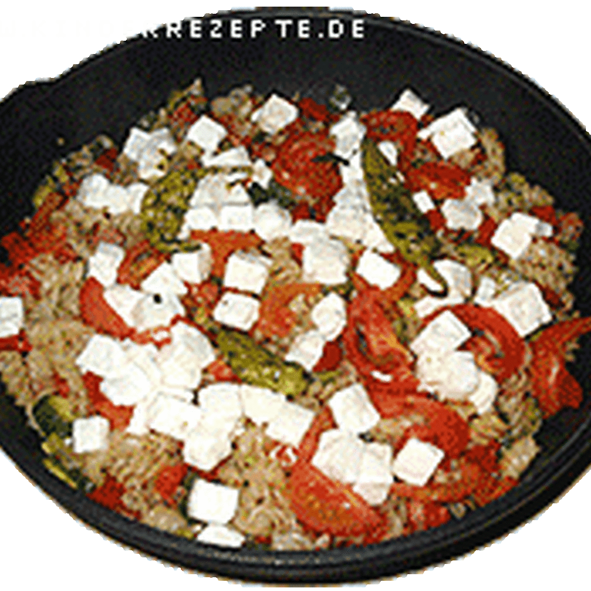 Bunte Nudelpfanne mit Schafskäse (vegetarisch)