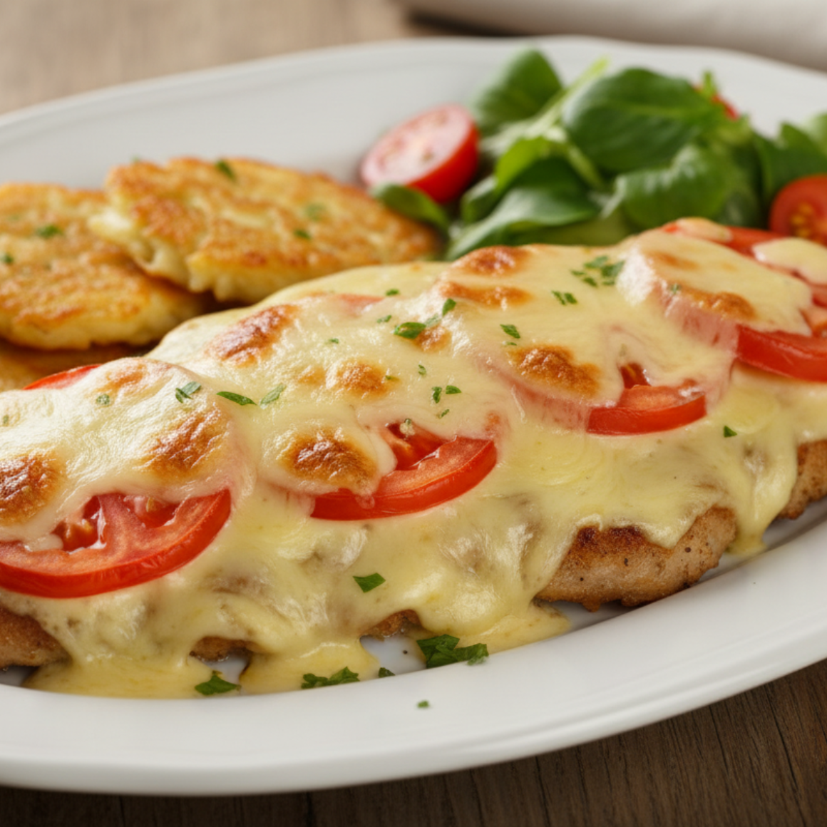 Tomaten-Schnitzel, überbacken