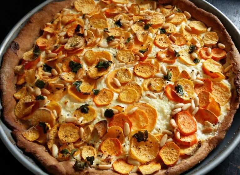 Süsskartoffeltarte mit Fetakäse
