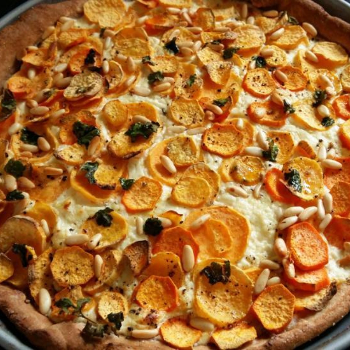 Süsskartoffeltarte mit Fetakäse