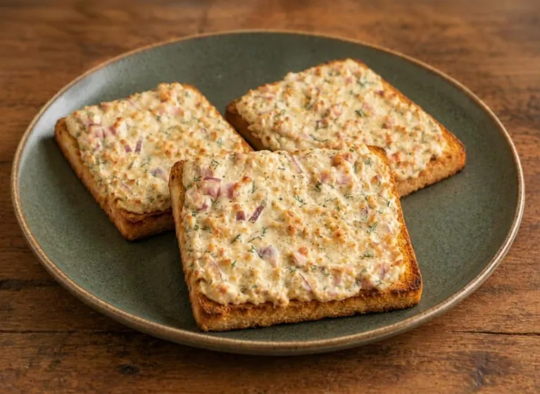 Flammkuchen-Toasts mit Frischkäse & Speck