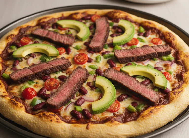 Steak Pizza mit Avocado