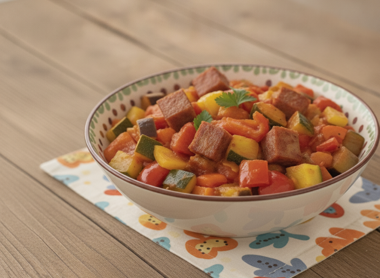 Buntes Ratatouille mit würzigen Landjägern