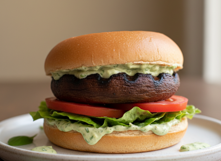 Gegrillte Riesenchampignon-Burger (vegetarisch)