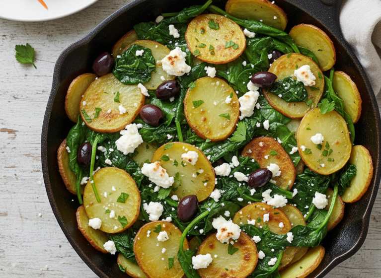 Spinat-Kartoffel-Pfanne, griechisch (vegetarisch)