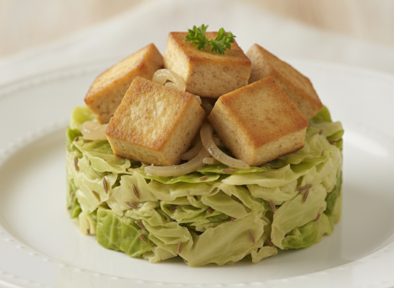 Tofu in Wirsinggemüse (vegetarisch)