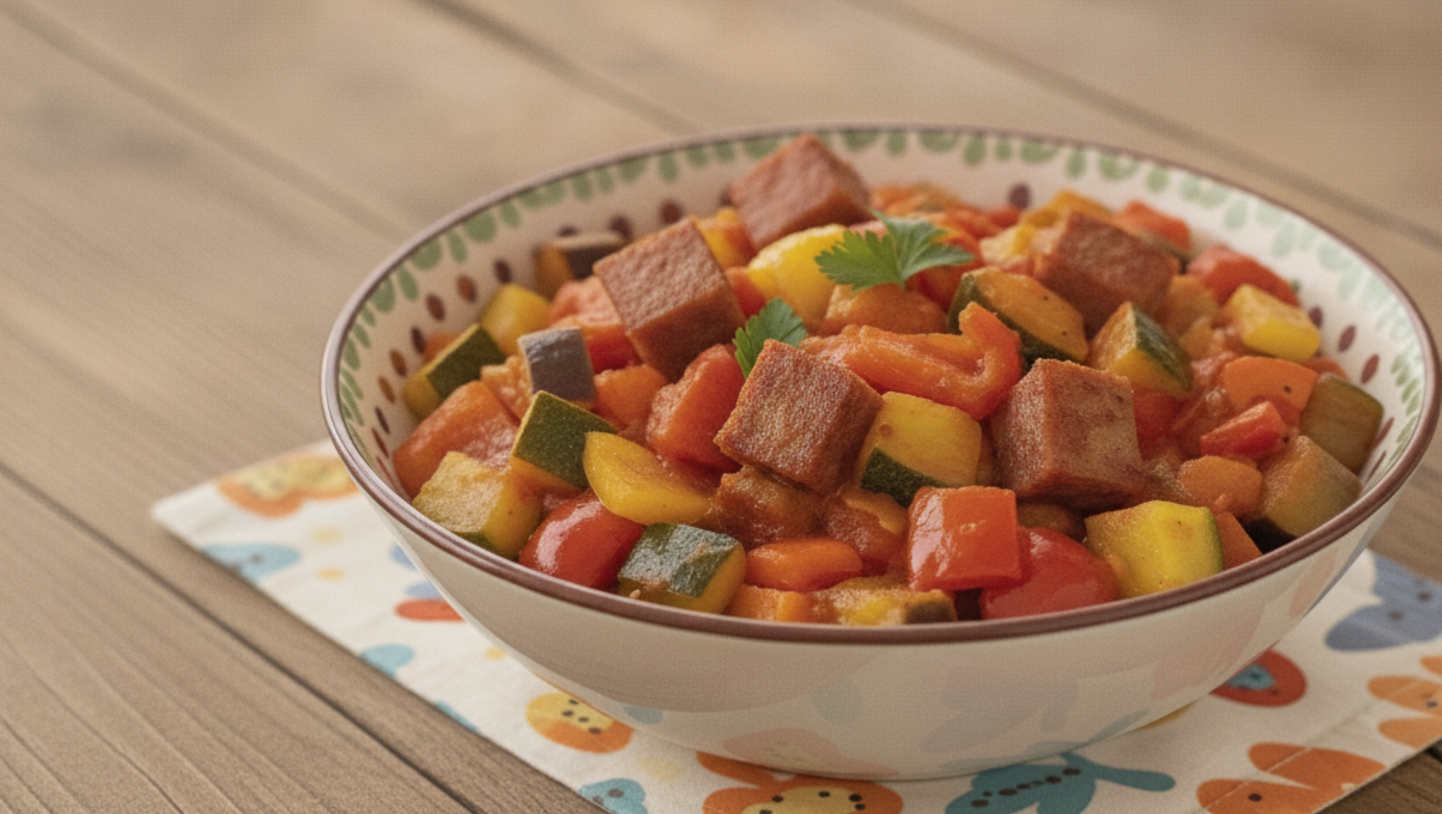 Buntes Ratatouille mit würzigen Landjägern