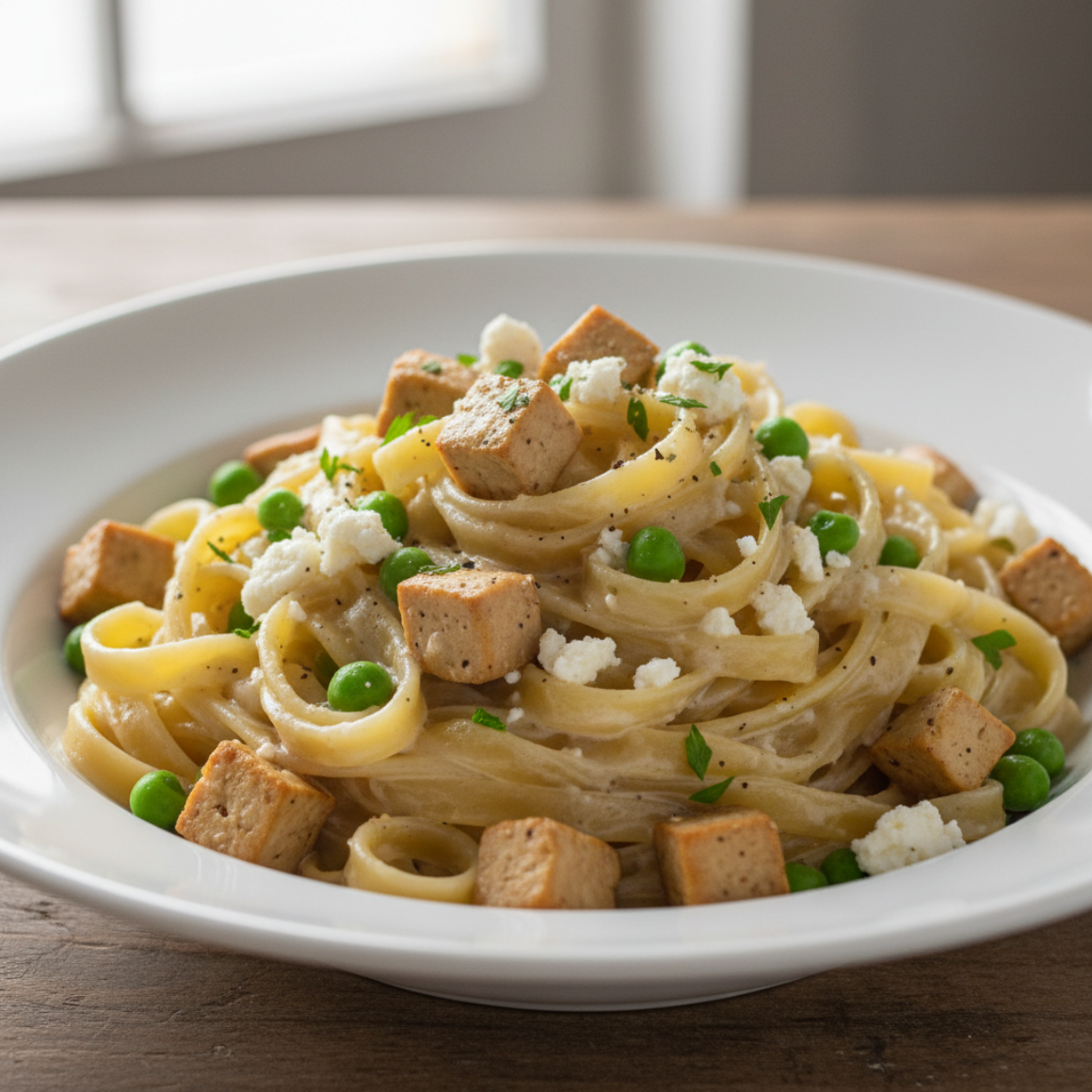 Bandnudeln mit Käse-Milch-Sauce (vegetarisch)