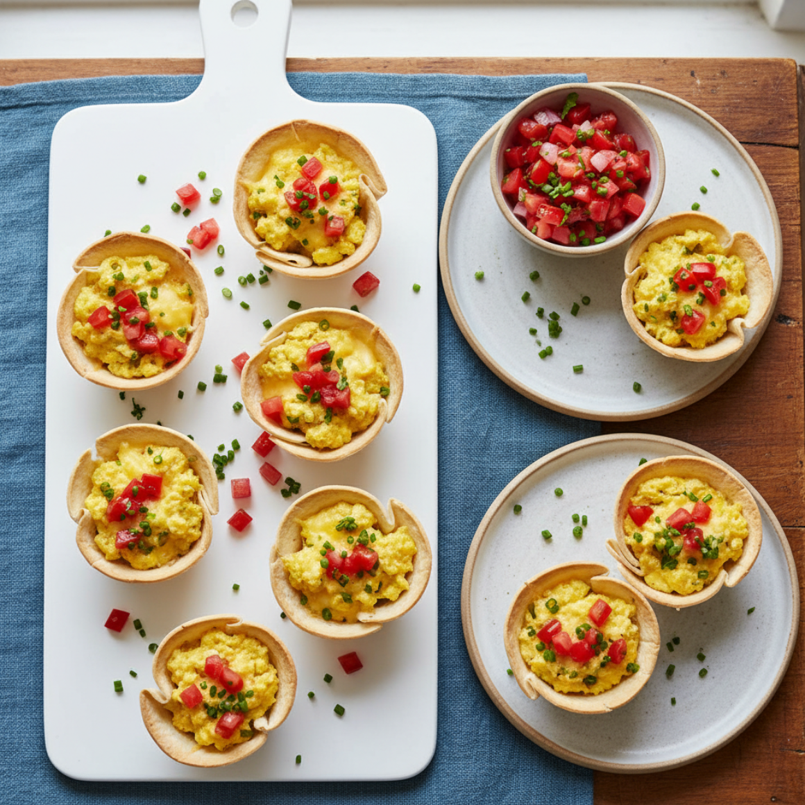 Bunte Tortilla-Schälchen mit Käse & frischer Salsa