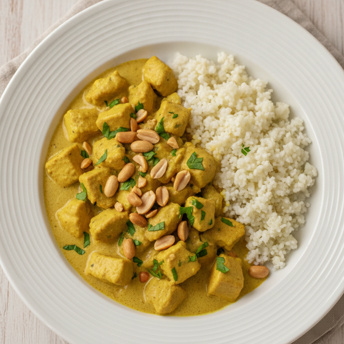 Cremiges Hähnchen-Curry mit Blumenkohlreis