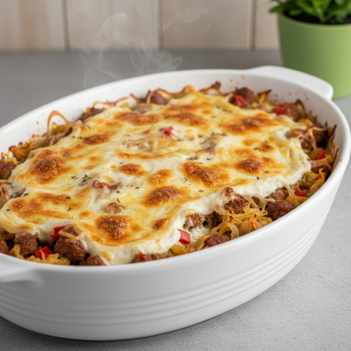 Gyros-Kraut-Auflauf mit Rahmhaube