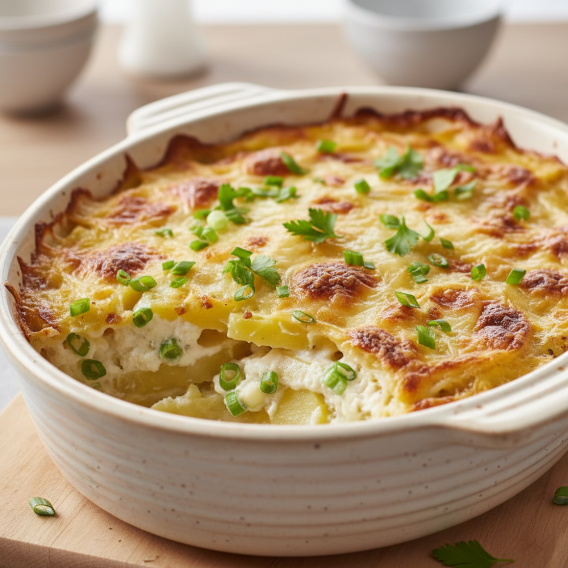 Kartoffelauflauf mit Frühlingszwiebeln (vegetarisch)
