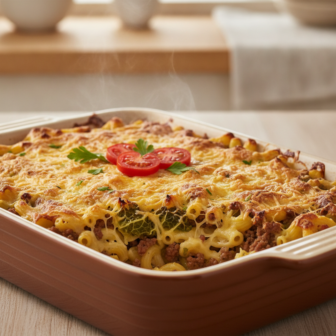 Makkaroni-Hack-Auflauf mit Wirsing