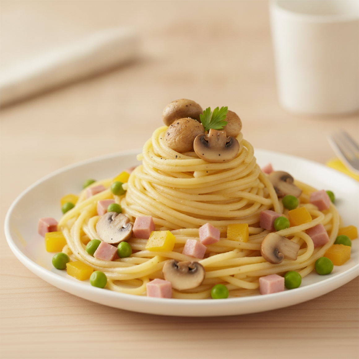 Nudeln in bunter Sahnesauce