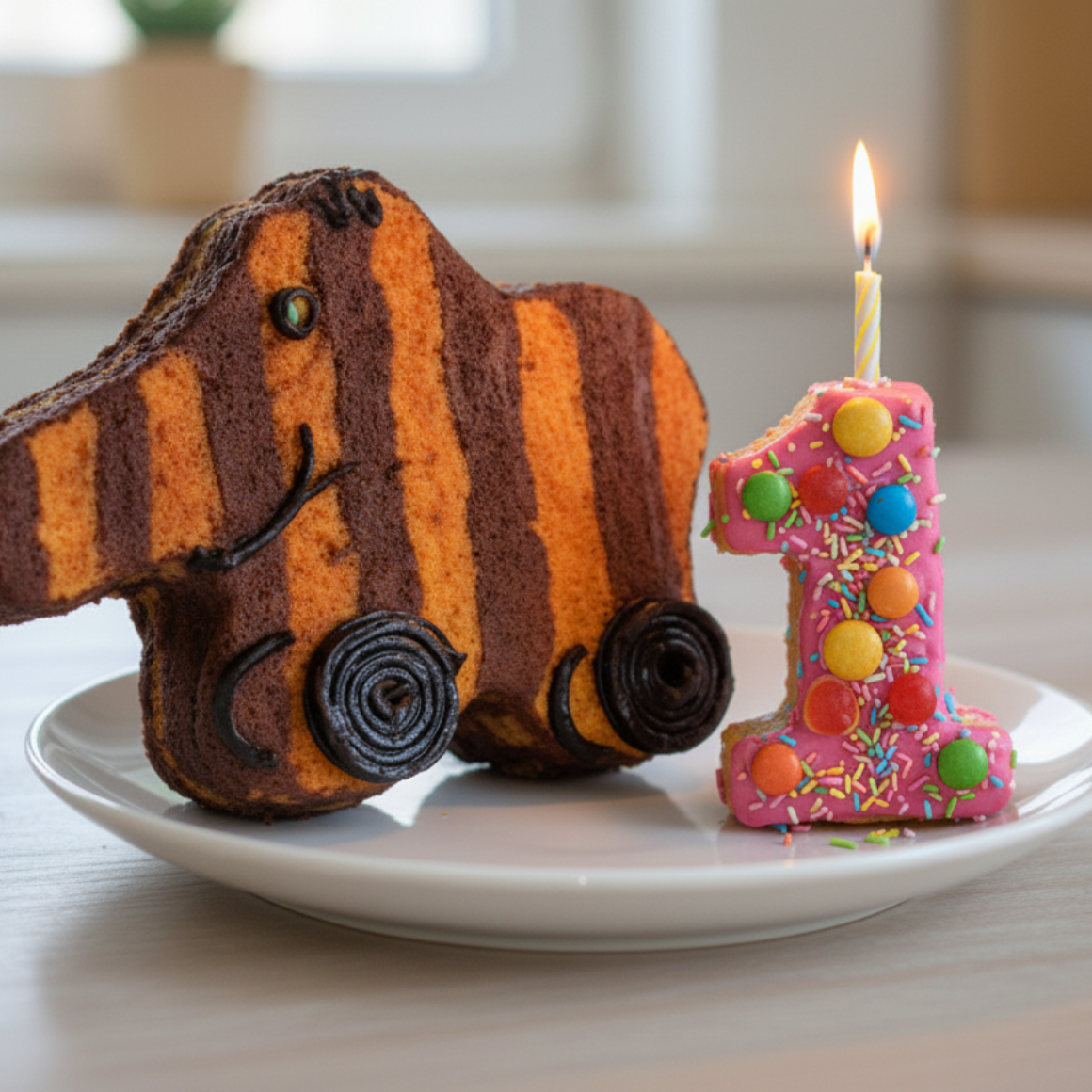 Tiger-Enten-Kuchen und Zahl (z. B. 1)