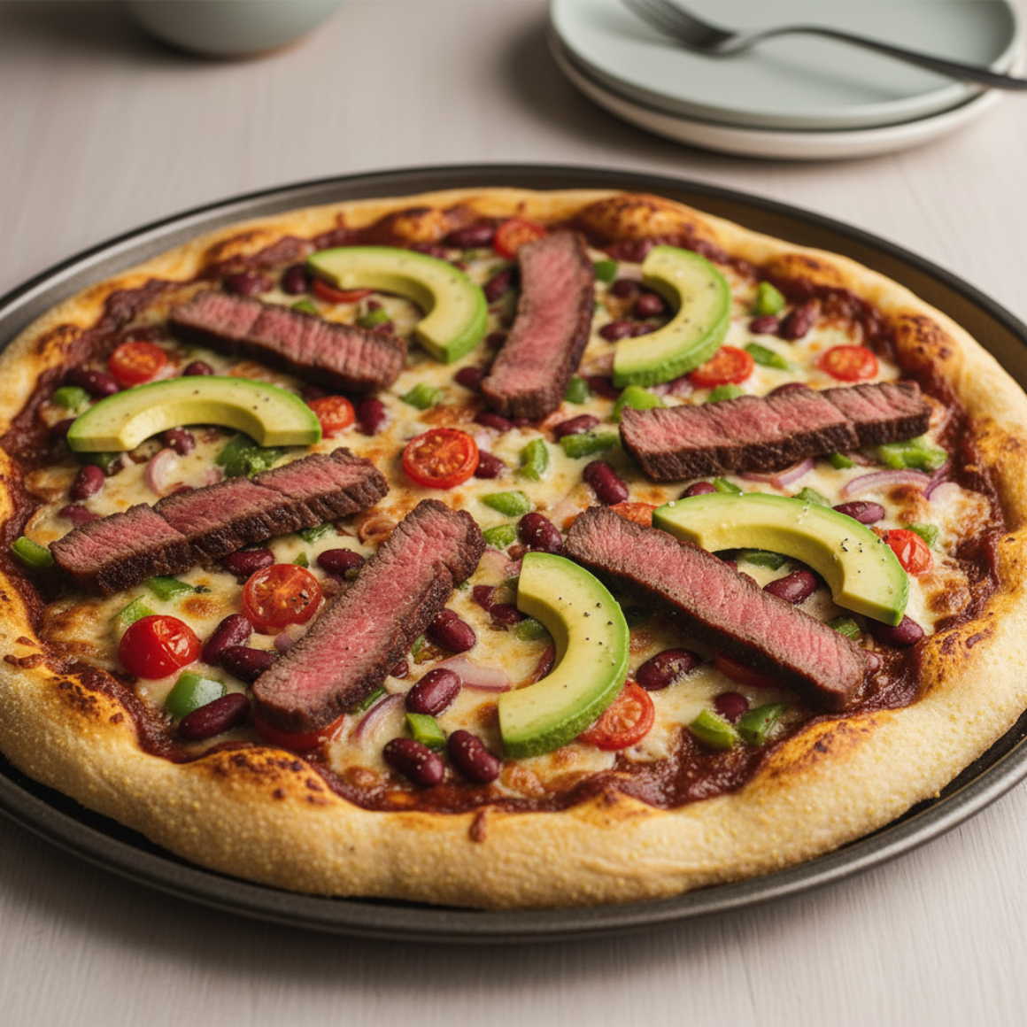 Steak Pizza mit Avocado