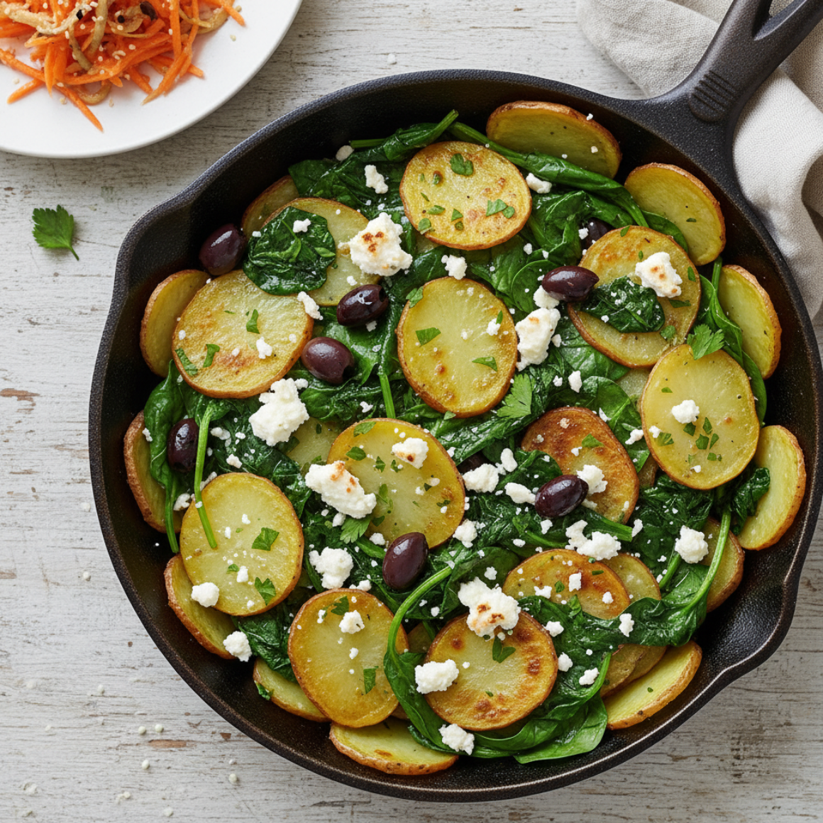 Spinat-Kartoffel-Pfanne, griechisch (vegetarisch)