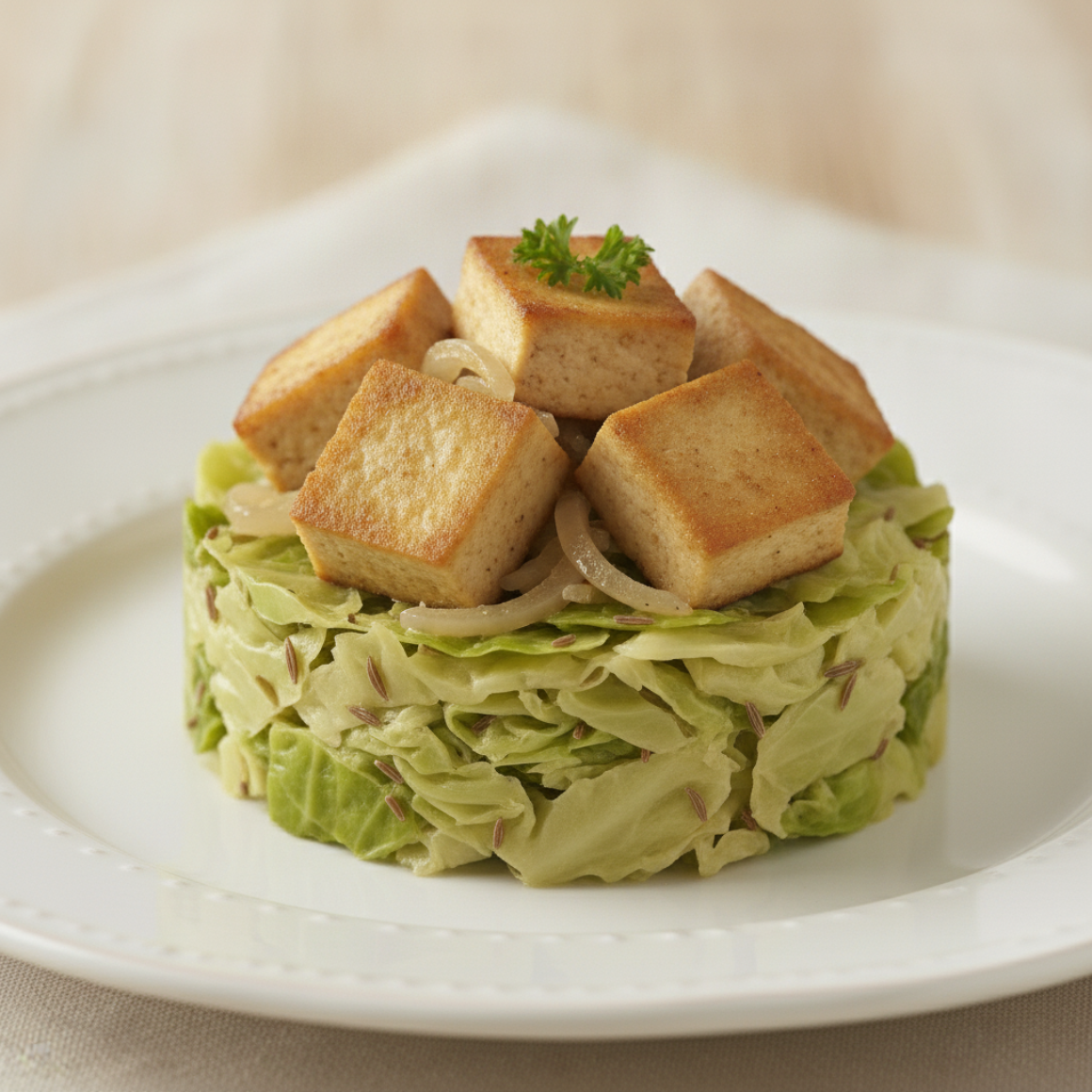 Tofu in Wirsinggemüse (vegetarisch)
